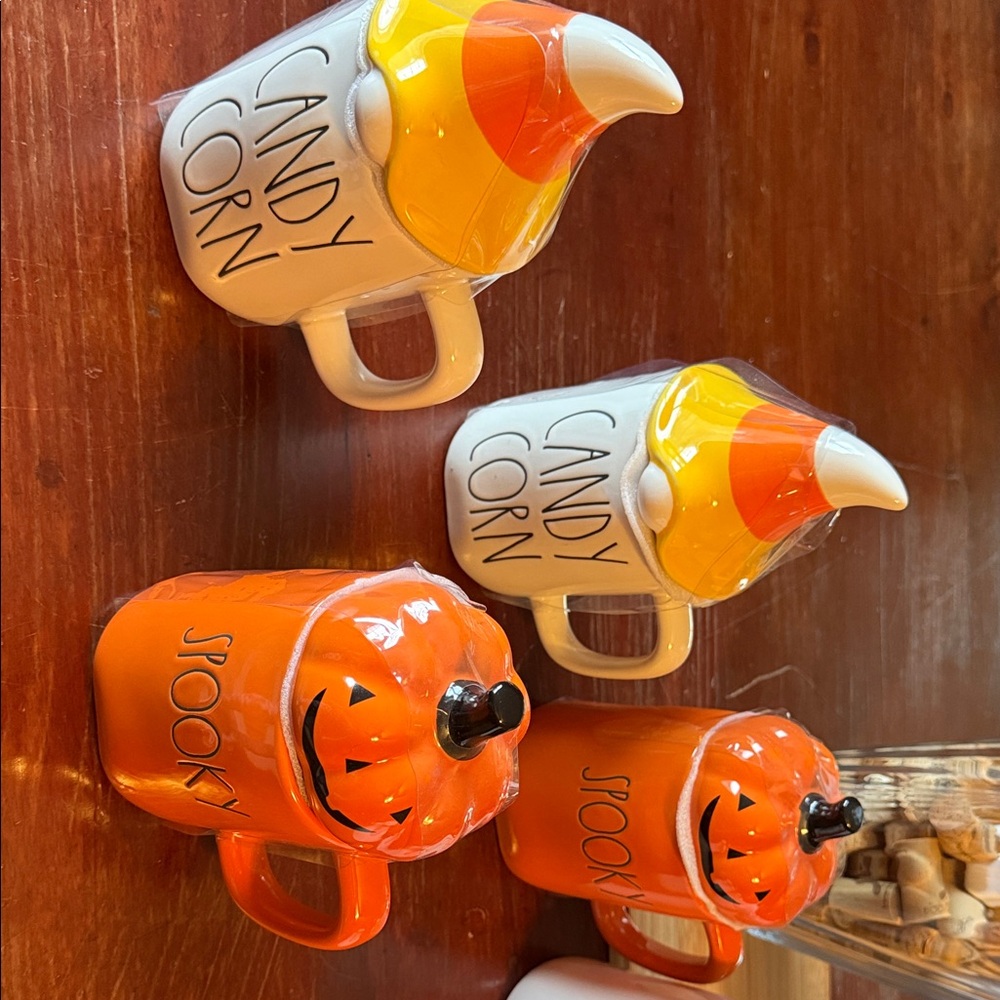 Rae Dunn Orange and Yellow Halloween Mugs